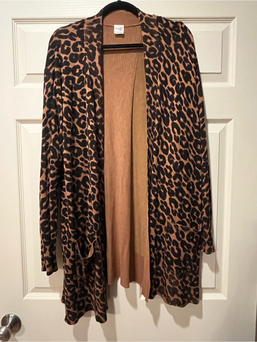 Terra & Sky Leopard Print Open Front Cardigan - Brown & Black